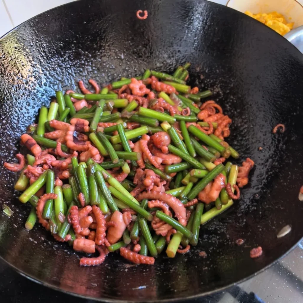 Stir-fried Octopus with Garlic Scapes