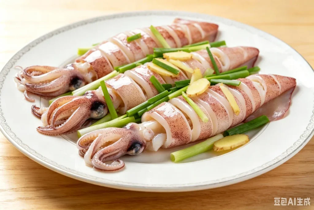 Blanched Squid with Bean Sprouts and Chives