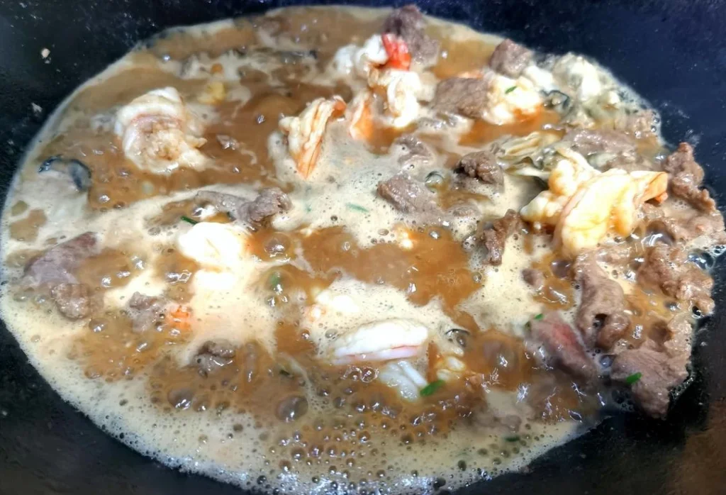 Beef, Oyster & Shrimp Noodle Bowl with Shrimp Oil Broth