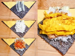 Quick Breakfast Triangle Seaweed Rice Ball (Cheese-Stuffed)