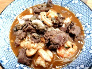 Beef, Oyster & Shrimp Noodle Bowl with Shrimp Oil Broth