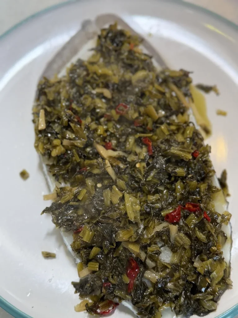 Steamed Cod with Pickled Mustard Greens