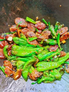 Stir-fried Chinese Sausage with Zhangshugang Peppers and Black Bean Sauce