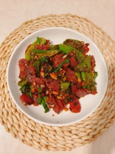 Stir-fried Chinese Sausage with Zhangshugang Peppers and Black Bean Sauce