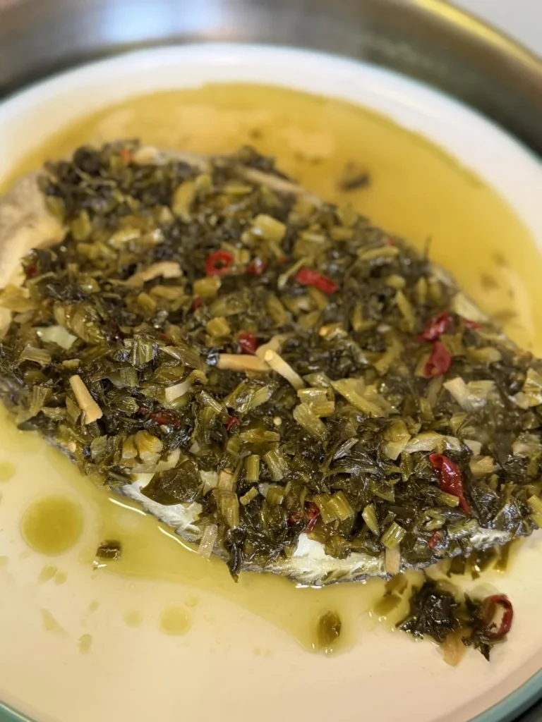 Steamed Cod with Pickled Mustard Greens