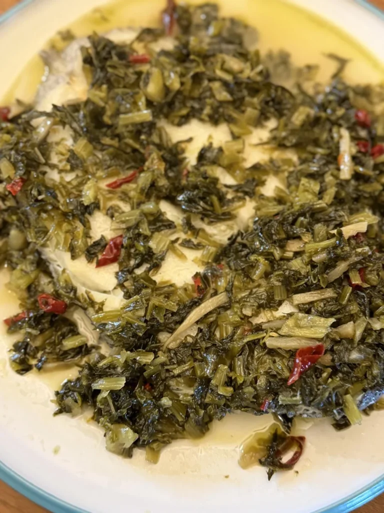 Steamed Cod with Pickled Mustard Greens