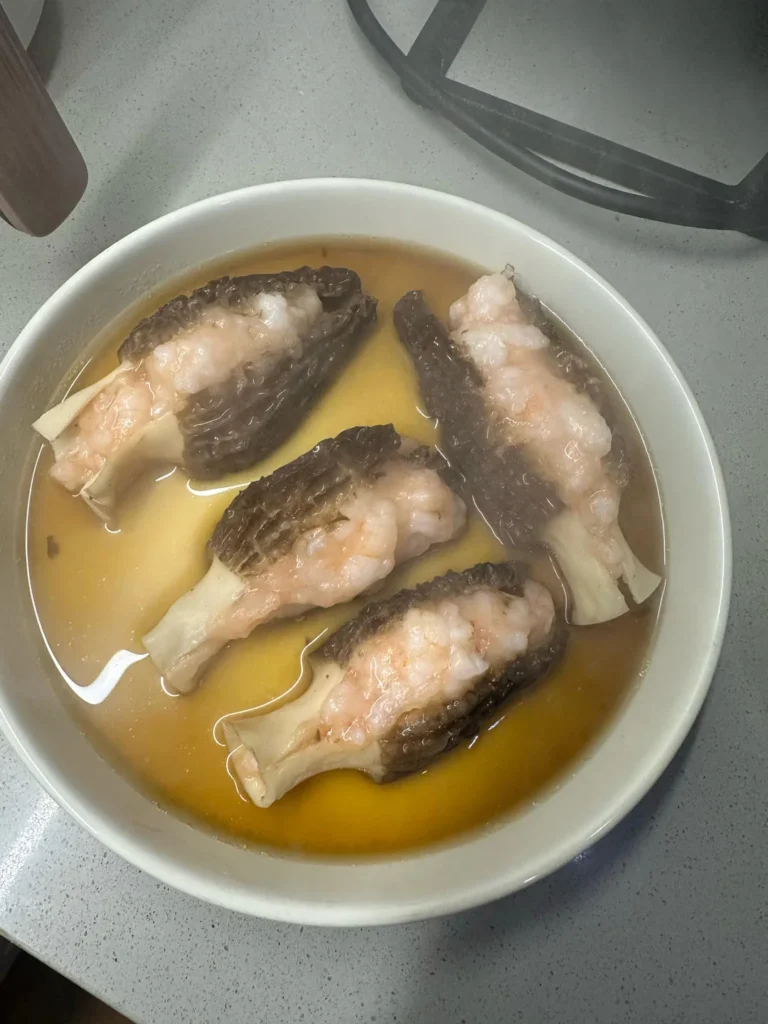 Steamed Egg Custard with Morel Mushrooms and Shrimp Paste